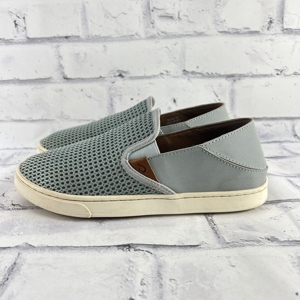 OluKai Women's Mesh Slip-On Sneakers in Gray and White